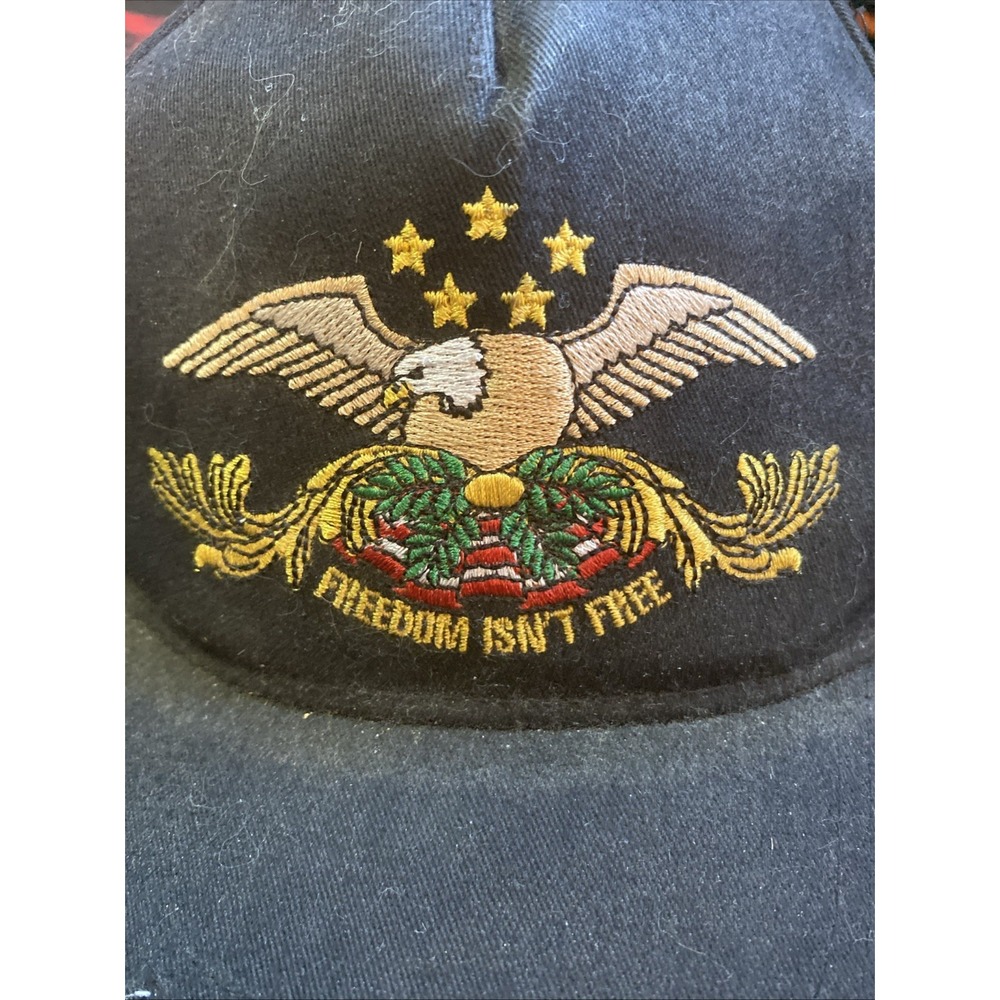 Vintage Freedom Isnt Free Eagle Baseball America Hat US Military Black E3